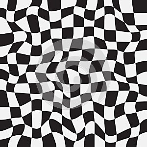 Abstract black and white distorted checkered pattern