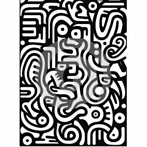 Abstract Black And White Doodle With Bold Outline And Organic Patterns