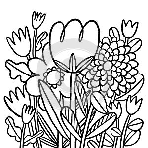 Abstract black and white doodle flowers, vector composition