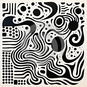 Abstract Black And White Doodle Poster With Fluid Organic Shapes