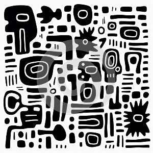 Abstract Black And White Doodle Poster Inspired By Pre-columbian Art