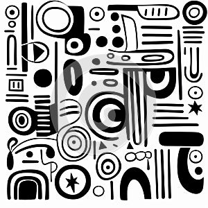 Abstract Black And White Doodle Poster With Simplified Line Work