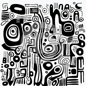 Abstract Black And White Drawing Inspired By Pre-columbian Art photo