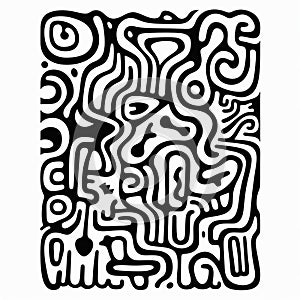 Abstract Black And White Drawing With Organic Shapes And Bold Outlines