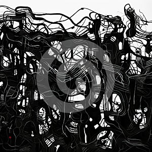 Abstract Black And White Drawing Of Wires: A Digital Painting And Drawing