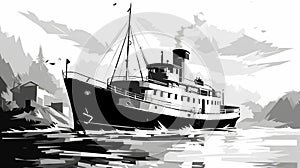 Abstract Black And White Ferry Boat Vector Illustration