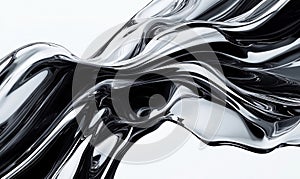 Abstract black and white fluid wave design with glossy texture and smooth curves
