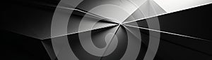 Abstract black and white geometric background with sharp angular lines forming an intricate pattern, creating a modern and