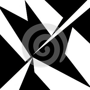Abstract black and white geometric pattern featuring angular, interlocking shapes