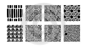 Abstract black and white geometric pattern set vector illustration for design and decoration
