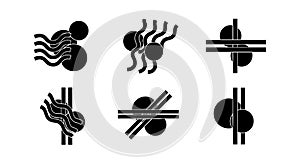 Abstract black and white geometric vector shapes with circles and lines design elements