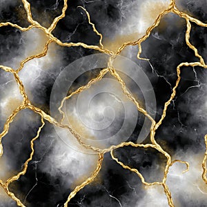 Abstract Black White Gold Marble Texture Seamless Pattern