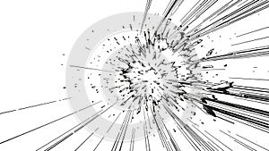 Abstract black and white graphic illustration of an explosion