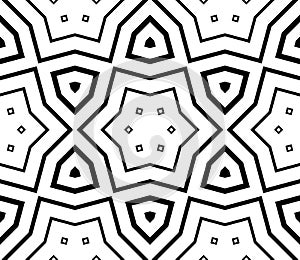 Abstract black and white halftone hexagon, triangle seamless pattern.