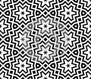 Abstract black and white halftone hexagon, triangle seamless pattern.