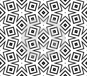 Abstract black and white halftone hexagon, triangle seamless pattern. Geo shape background.