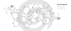 abstract black white hexagon, geometric background, scientific technology, network concept