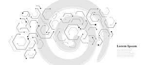 abstract black white hexagon, geometric background, scientific technology, network concept