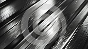 Abstract black and white image of diagonal lines with reflective metallic texture