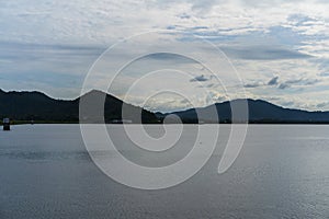 The Abstract black and white image of lake and mountain background