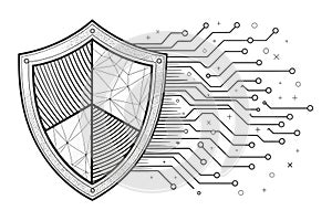 Cyber Security Shield with Digital Circuitry