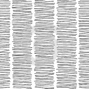 Abstract black white lines seamless pattern. Ink pen hatch strokes, vector hand drawn texture background