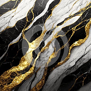 abstract black and white marble texture with some gold vein color