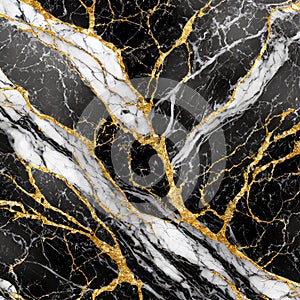 abstract black and white marble texture with some gold vein color