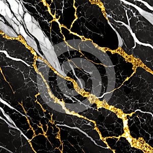 abstract black and white marble texture with some gold vein color