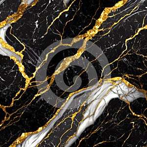 abstract black and white marble texture with some gold vein color