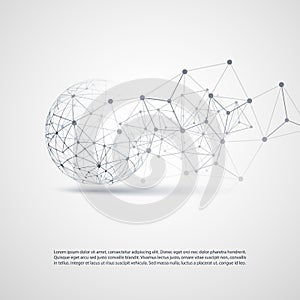 Abstract Cloud Computing and Network Connections Concept Design with Transparent Geometric Mesh, Wireframe Sphere