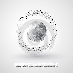 Abstract Cloud Computing and Global Network Connections Concept Design with Transparent Geometric Mesh, Wireframe Sphere