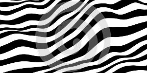 Abstract black and white monochrome randomly zebra shaped striped line art pattern background template plane