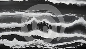 Abstract black and white ocean landscape painting.