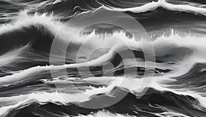 Abstract black and white ocean landscape painting.