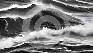 Abstract black and white ocean landscape painting.