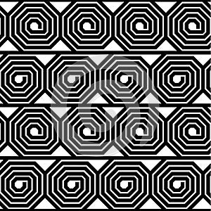 Abstract Black and White Octagon Spiral Vector Seamless Pattern