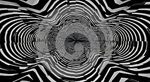 Abstract black and white optical illusion, featuring a hypnotic tunnel-like vortex photo