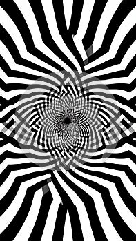 Abstract Black and White Optical Illusion Swirling Pattern with Geometric Shapes