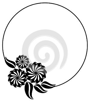 Abstract black and white ornament with decorative flowers. Raster clip art.