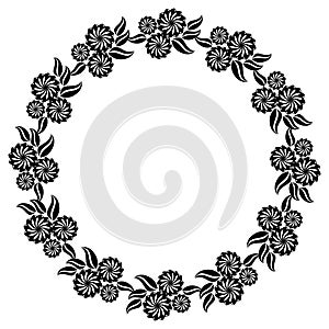 Abstract black and white ornament with decorative flowers. Raster clip art.