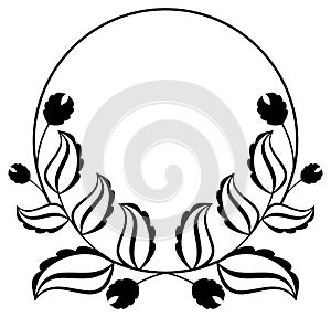 Abstract black and white ornament with decorative flowers. Raster clip art.