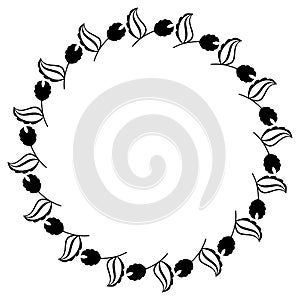 Abstract black and white ornament with decorative flowers. Raster clip art.