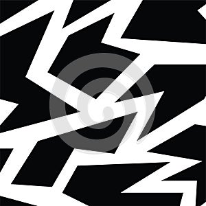 Abstract black and white pattern featuring bold, irregular, zigzag shapes.