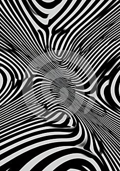 Abstract black and white pattern featuring undulating, wavy lines creating an optical