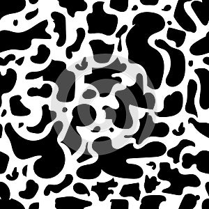 Abstract black-white pattern. The spots are white with black. Leopard and Dalmatian pattern. Seamless vector pattern.