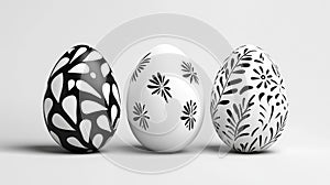 Abstract black and white patterned easter eggs on clean background. Easter, Pascha, Paskha, Ostern, Pascua, Paques -