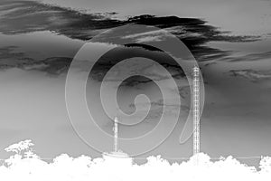 Abstract black and white phone transmitter towers