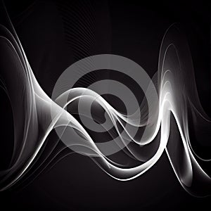 Abstract black and white smooth lines on dark background