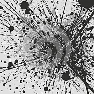 Abstract black and white splatter background featuring dynamic patterns and textures, creating a striking visual effect